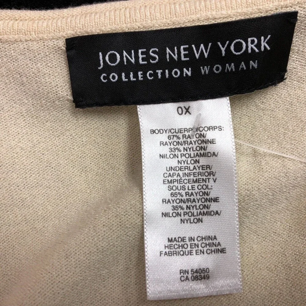 Jones New York Top Sweater 0X Women's Black Cream‎ Beaded NWT